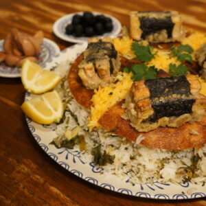 Sabzi polo with tofu fish