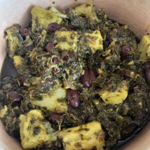 Rhubarb Stew showing some liquid but not too much.